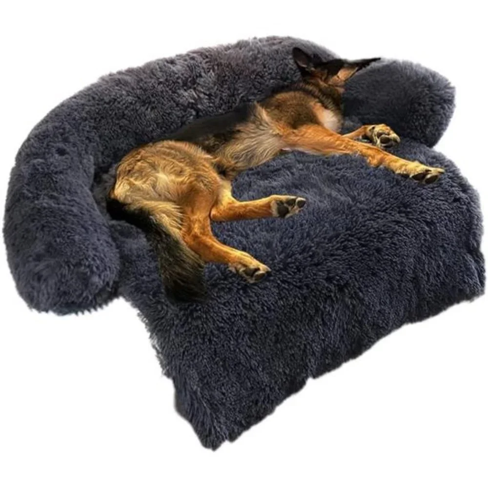 Calming Dog Bed Fluffy Plush Dog Mat for Furniture Protector with Washable Cover